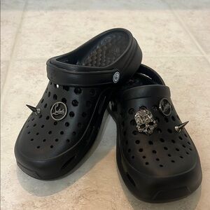 Joybees 8 Black Spiked Clogs with Skull Charm